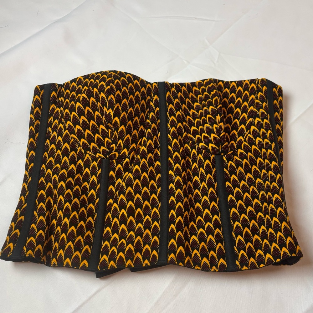 Riffa Riffa African Wax Print Corset Lace Back Red Gold Black Sz Small
